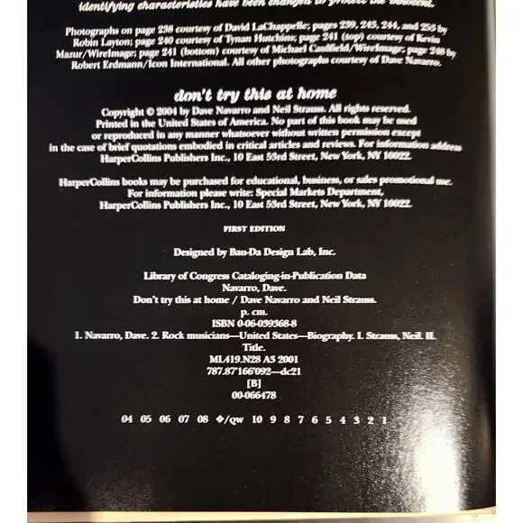 Dave Navarro Don’t Try This at Home HC 1st Ed Memoir RHCP Jane’s Addiction - Picture 2 of 8